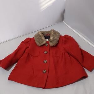 Size 12 months Cherokee Red Pea Coat with Faux Fur Collar